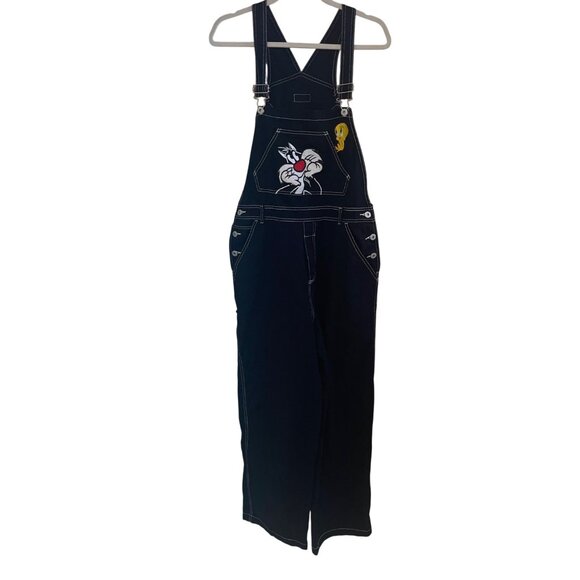 Looney Tunes Vintage 90s Womens Overalls Size Large Black Sylvester Tweety Bird - Picture 8 of 10